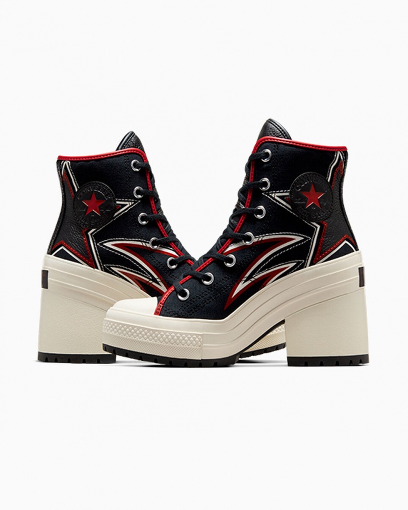 Converse Chuck 70 De Luxe Heel Moto Zwart Rood | 9605-IUGFW