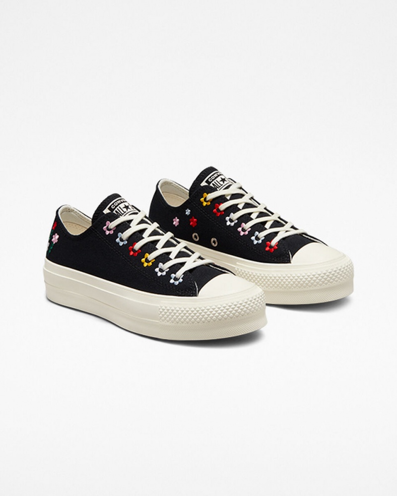 Converse Chuck Taylor All Star Lift Platform Floral Embroidery Zwart | 1804-UJAGP
