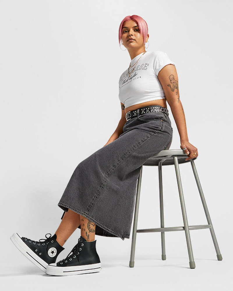 Converse Chuck Taylor All Star Lift Platform Leren Zwart Zwart Wit | 0834-JXEBU