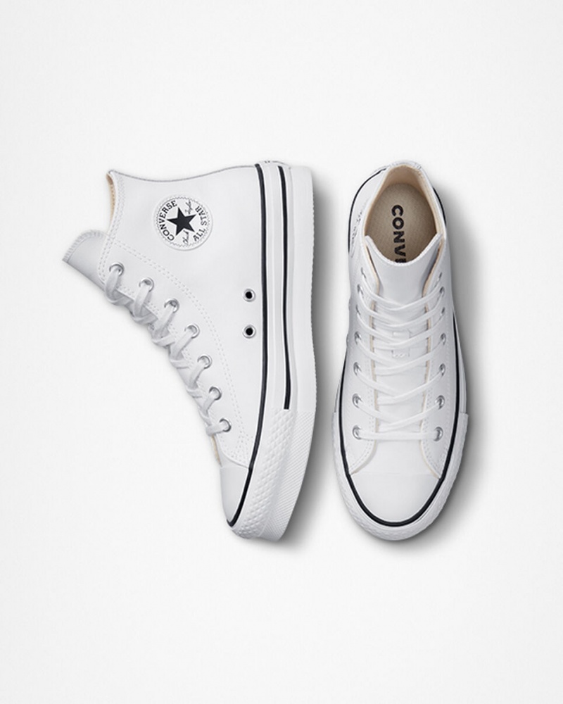Converse Chuck Taylor All Star Lift Platform Leren Wit Zwart | 7840-AUHDK