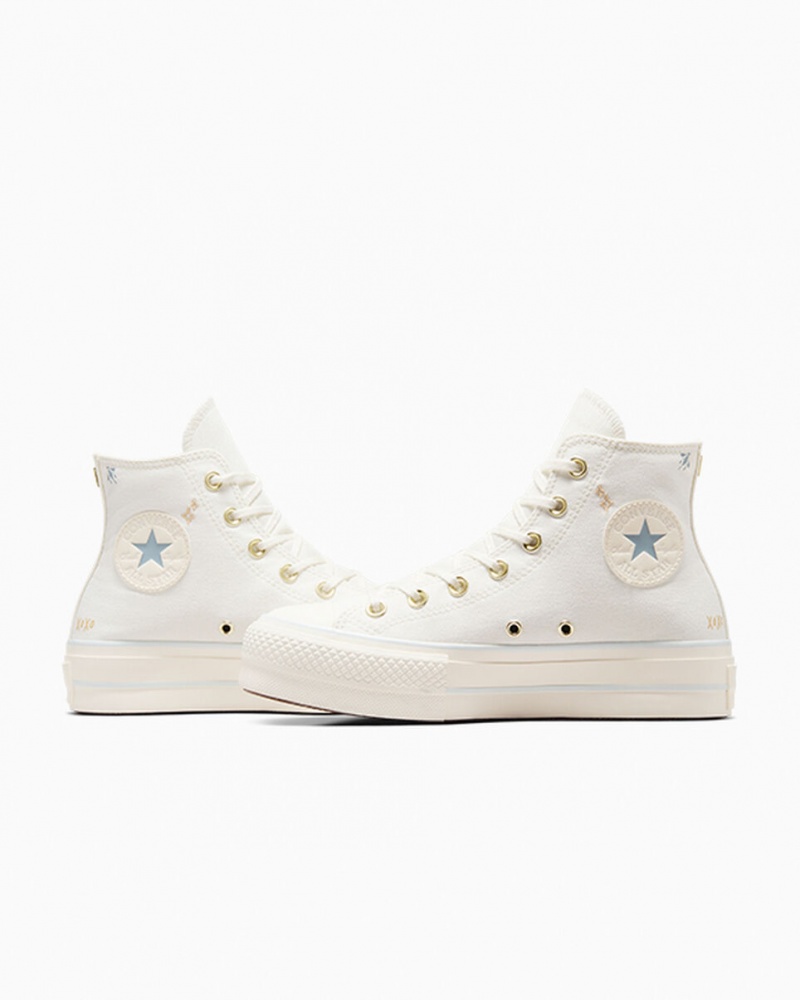 Converse Chuck Taylor All Star Lift Platform Tiny Tattoos Wit Blauw | 7304-TFMOU