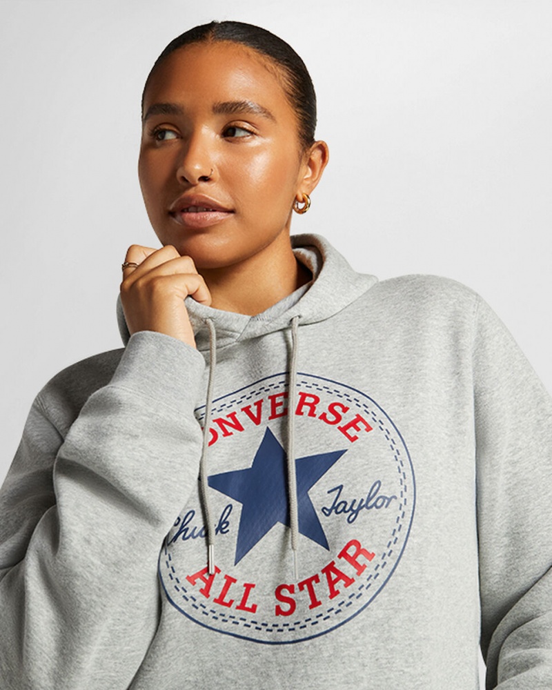 Converse Converse Go-To All Star Patch Standard-Fit Fleece Pullover Hoodie Grijs | 1872-OUWBS