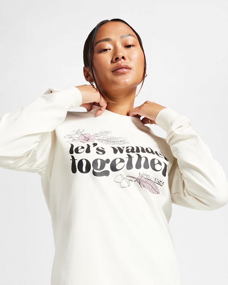 Converse Let's Wander Together Long Sleeve T-Shirt Egret | 3786-EYXWO