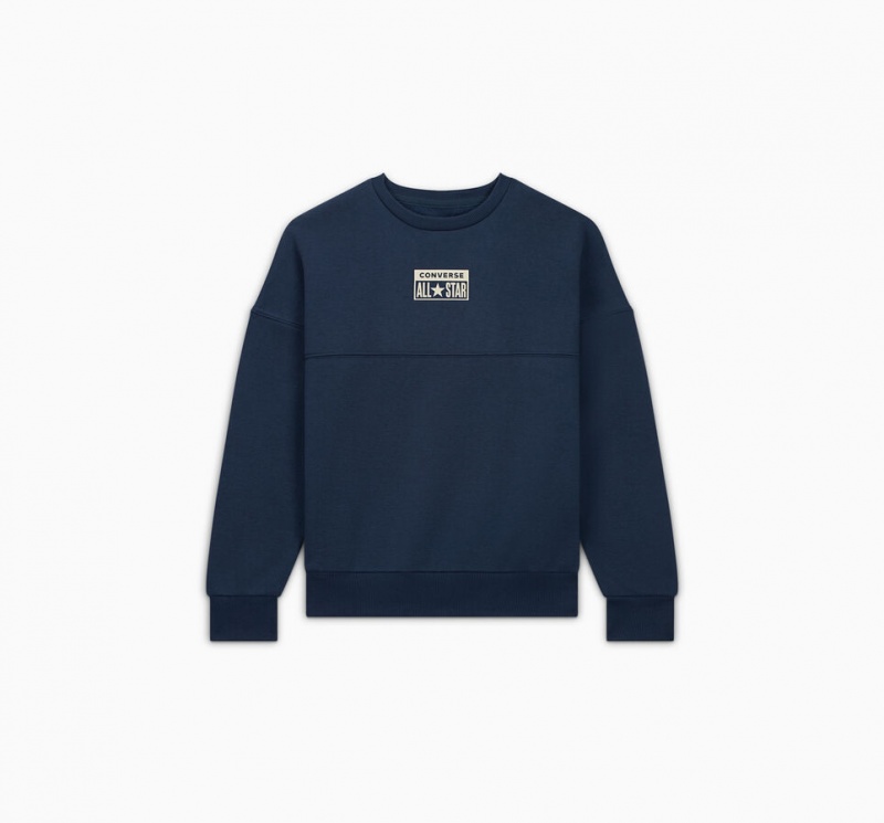 Converse Relaxed Fleece Crew Donkerblauw | 0865-CIHRQ