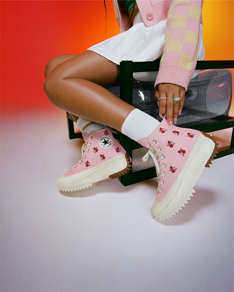 Converse Run Star Hike Platform Embroidered Floral Roze Rood | 0984-XCRGL