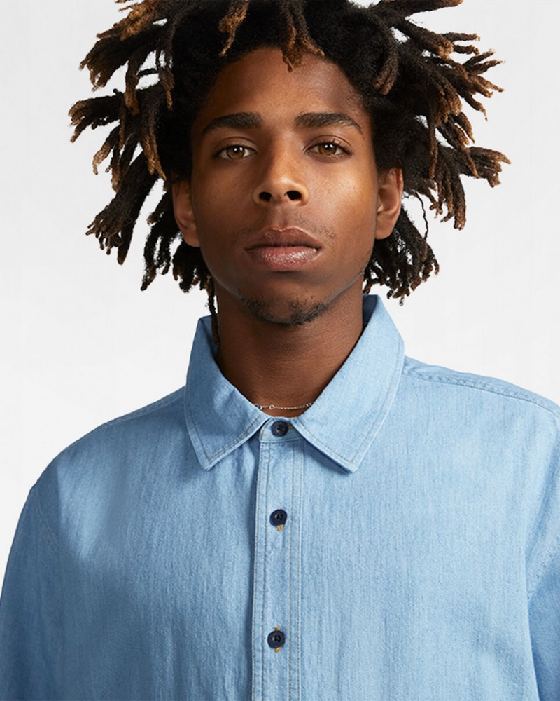 Converse Twill Denim Chambray Kort Sleeve Shirt Lichtblauw | 0931-RYLBK